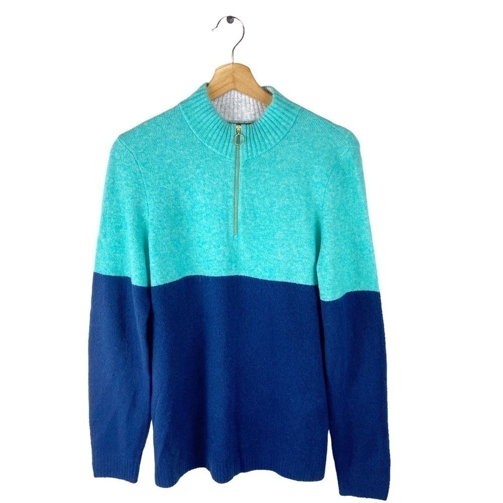 J.Crew Sweater Extra Soft Yarn Colorblock zip-up Small